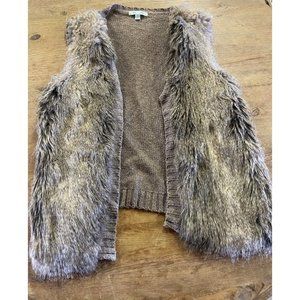 She Sky Women's Brown Acrylic Blend Faux Fur Vest Open Front Small